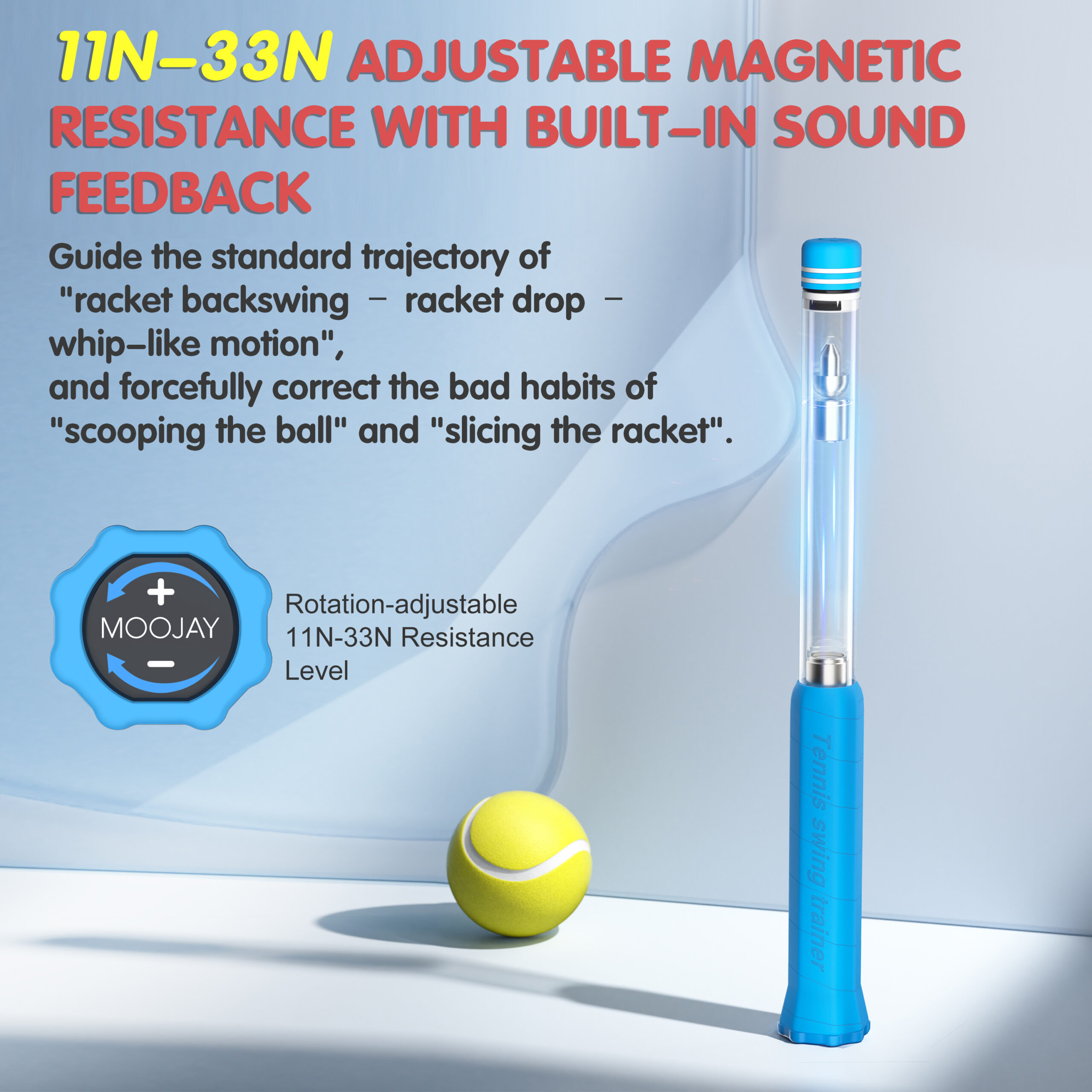 MOOJAY TD2 Tennis Power Trainer with Magnetic Resistance Swing Trainer, Sound Feedback for Correct Technique PP Handle, Suitable for Beginners & Pros – Training, Fitness, and Professional Use (Blue) - Image 3