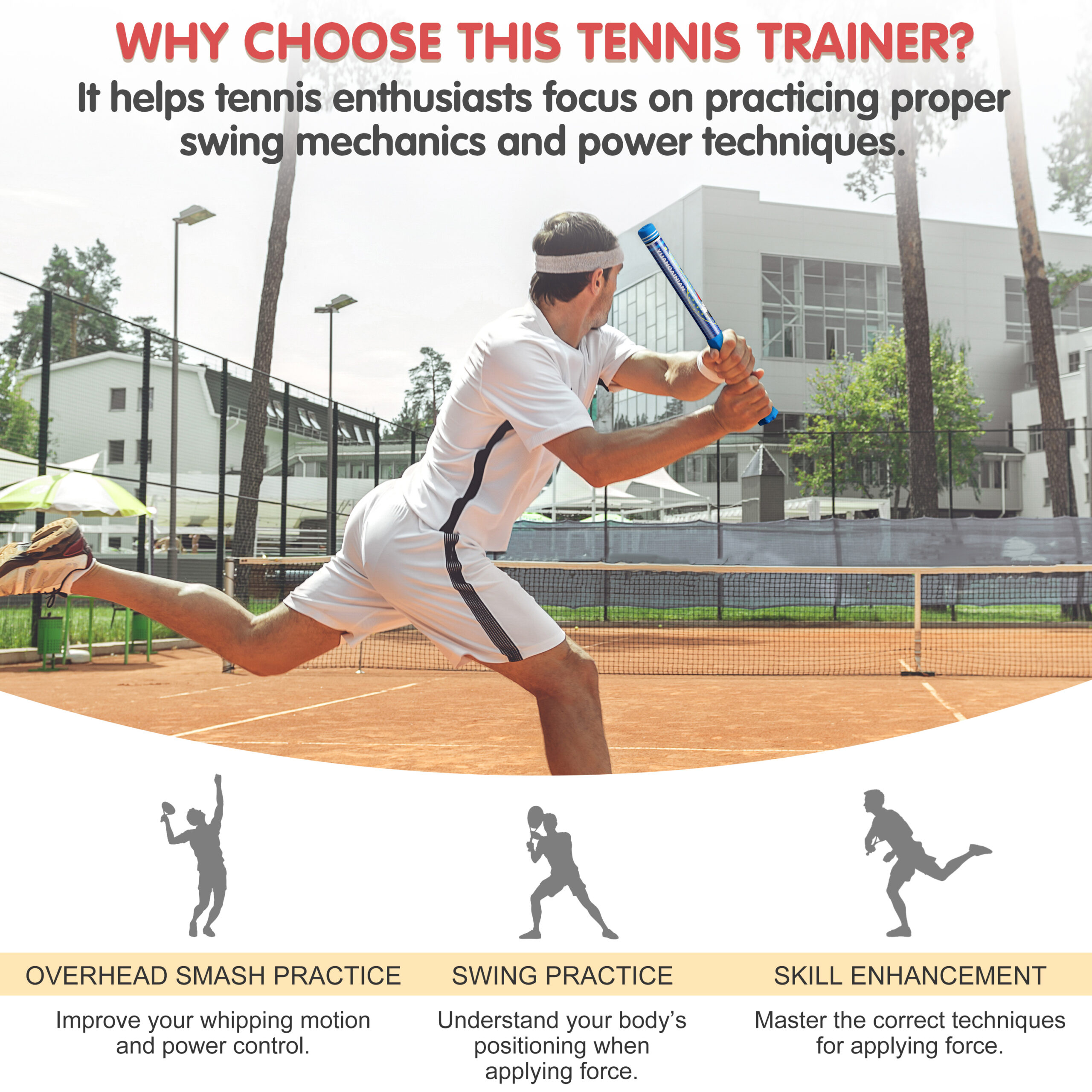 MOOJAY TD2 Tennis Power Trainer with Magnetic Resistance Swing Trainer, Sound Feedback for Correct Technique PP Handle, Suitable for Beginners & Pros – Training, Fitness, and Professional Use (Blue) - Image 5