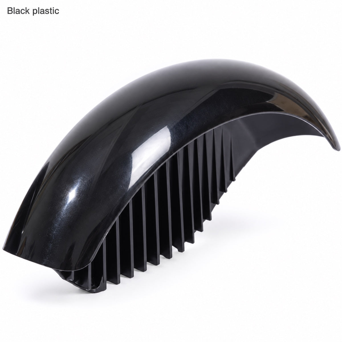 Close-up of a black plastic MOOJAY rear fender showing its curved profile and mounting area