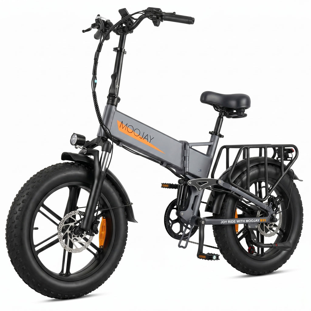 Moojay Electric Bike for Adult with Full Suspension & Dual Hydraulic Brakes 20" Fat Tire Folding Ebike with Removable 14.5Ah Battery, 25km/h Max Speed, Urban & Off-Road Commuter Electric Bicycle