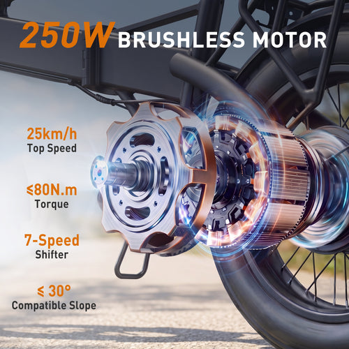 Moojay Electric Bike for Adult with Full Suspension & Dual Hydraulic Brakes 20" Fat Tire Folding Ebike with Removable 14.5Ah Battery, 25km/h Max Speed, Urban & Off-Road Commuter Electric Bicycle