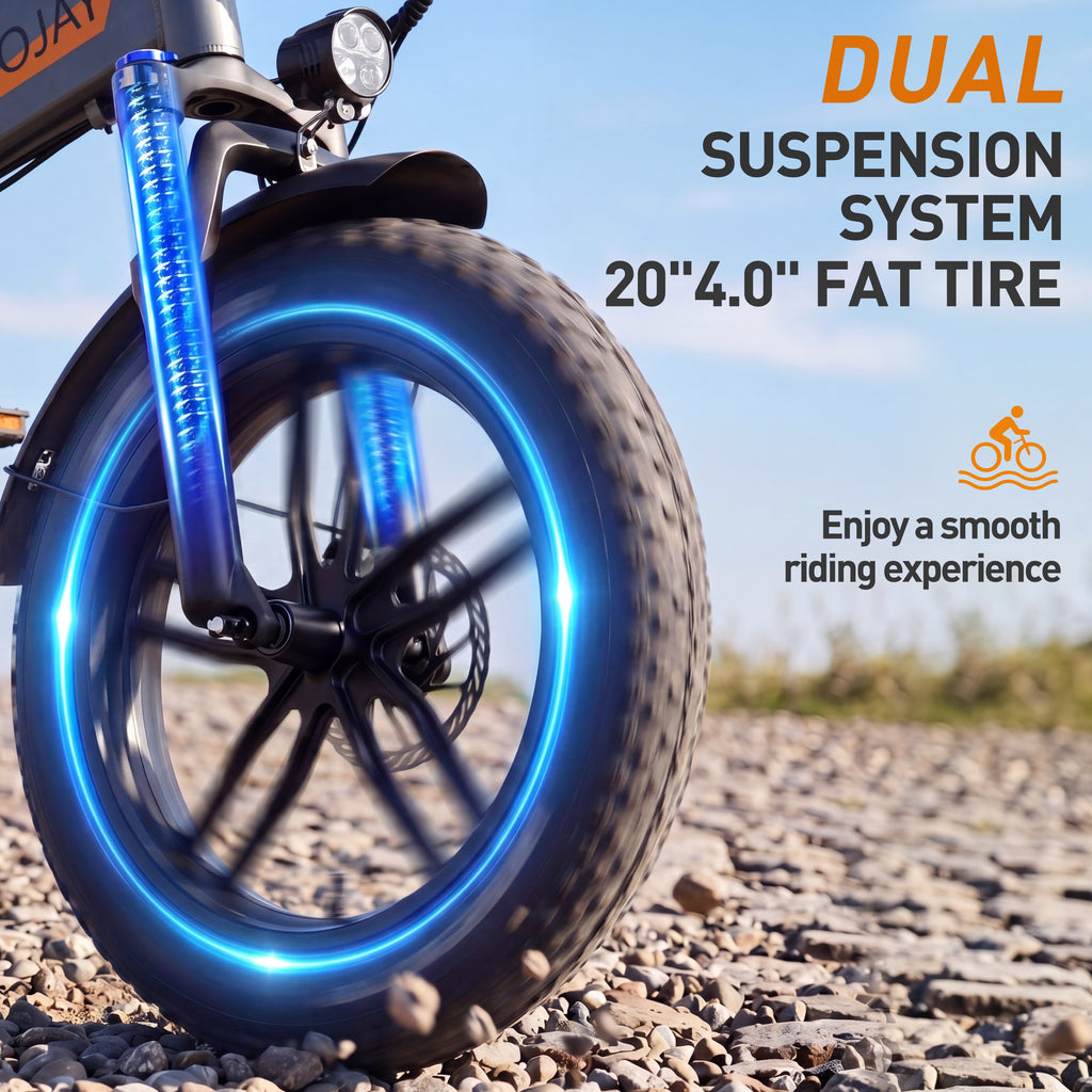 Moojay Electric Bike for Adult with Full Suspension & Dual Hydraulic Brakes 20" Fat Tire Folding Ebike with Removable 14.5Ah Battery, 25km/h Max Speed, Urban & Off-Road Commuter Electric Bicycle