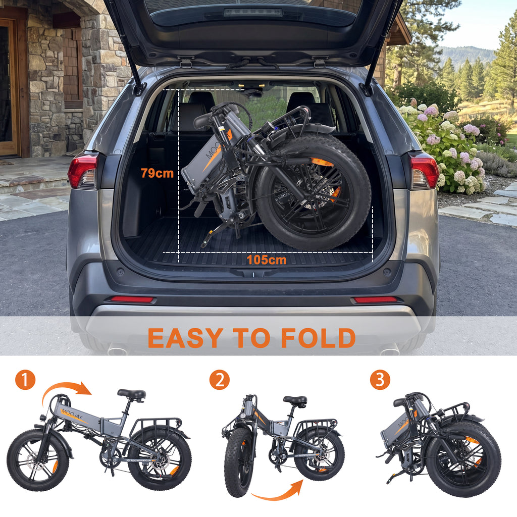 Moojay Electric Bike for Adult with Full Suspension & Dual Hydraulic Brakes 20" Fat Tire Folding Ebike with Removable 14.5Ah Battery, 25km/h Max Speed, Urban & Off-Road Commuter Electric Bicycle